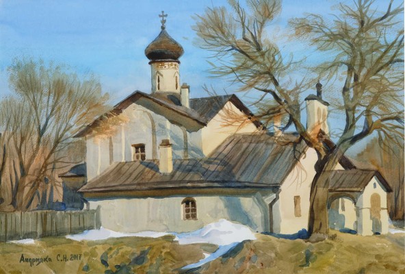 Андрияка Сергей Николаевич. Церковь Успения с Полонища. Весна в Пскове